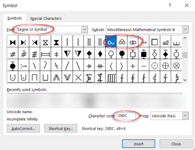 Where to find infinity symbol in word for mac shortcut